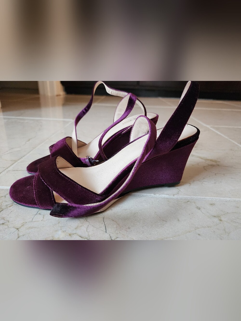 Nine West Plum Velvet Slingback Wedge Sandals - Women